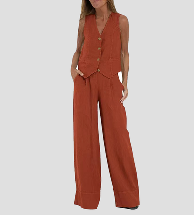 Aira - Buttoned vest and wide-leg pants set